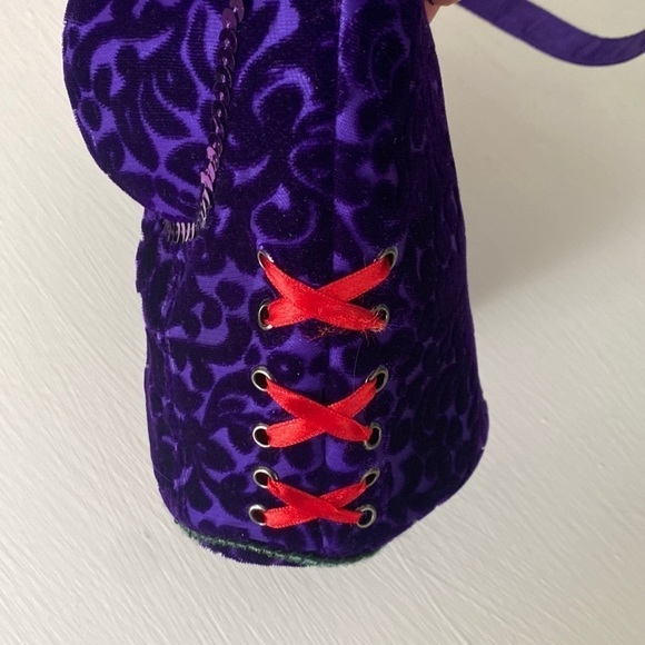 Red Hat Society Hatter Bodice Corset Whimsigoth Purple Red Velvet Mini Party Bag - Picture 7 of 16
